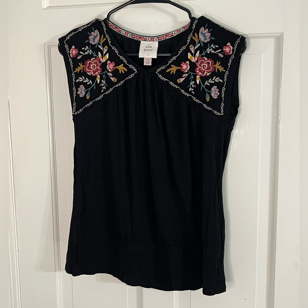 Knox Rose Black Floral Embroidered Blouse